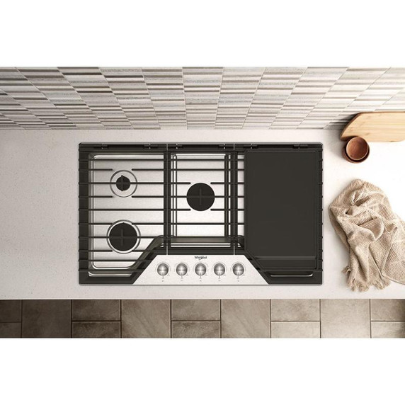 Whirlpool® 36-inch Gas Cooktop with 2-in-1 Hinged Grate to Griddle WCGK7536PS