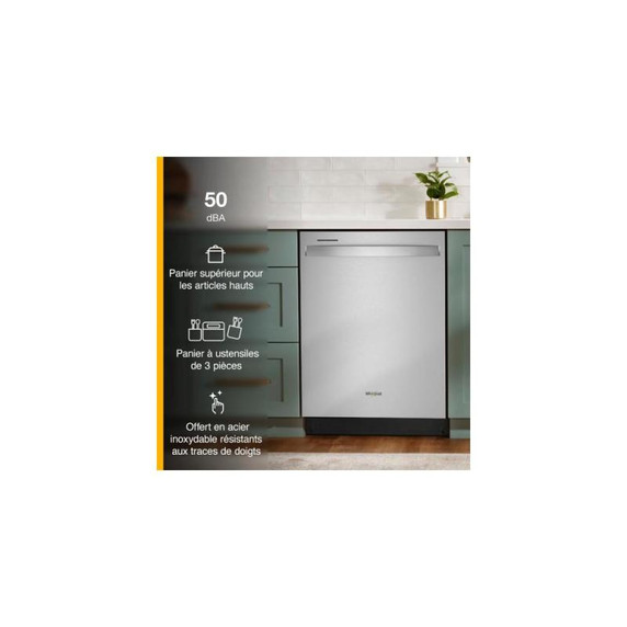 Whirlpool® 24” Stainless Steel Dishwasher with AI Intelligent Wash and Tall Top Rack WDT740SALZ