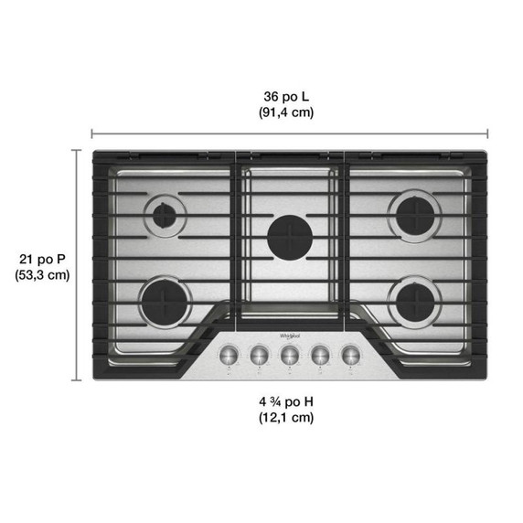Whirlpool® 36-inch Gas Cooktop with Fifth Burner WCGK7036PS