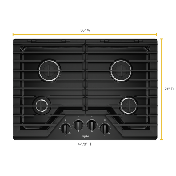 30-inch Gas Cooktop with EZ-2-Lift™ Hinged Cast-Iron Grates WCG55US0HB