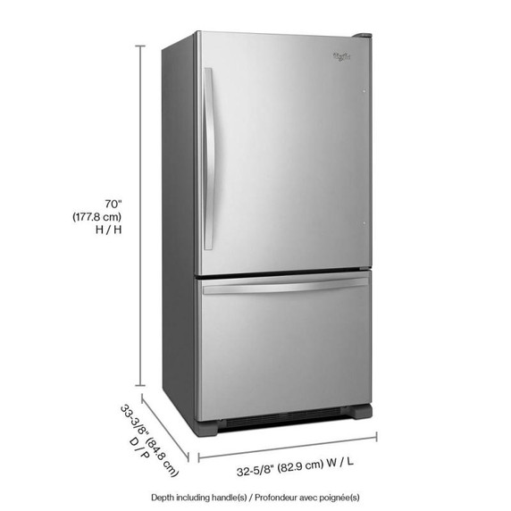 Whirlpool® 22 cu. ft. Bottom-Freezer Refrigerator with Freezer Drawer WRB322DMBM
