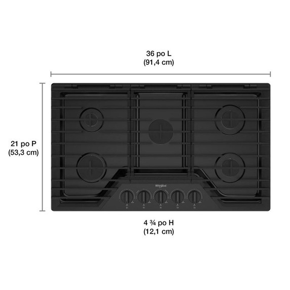 Whirlpool® 36-inch Gas Cooktop with EZ-2-Lift™ Hinged Cast-Iron Grates WCGK5036PB Whirlpool® 36-inch Gas Cooktop with EZ-2-Lift™ Hinged Cast-Iron Grates WCGK5036PB