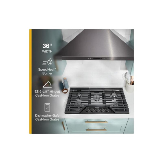 Whirlpool® 36-inch Gas Cooktop with EZ-2-Lift™ Hinged Cast-Iron Grates WCGK5036PB