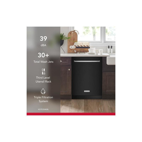 Kitchenaid® 39 dBA Dishwasher with Third Level Utensil Rack KDTE204KBL