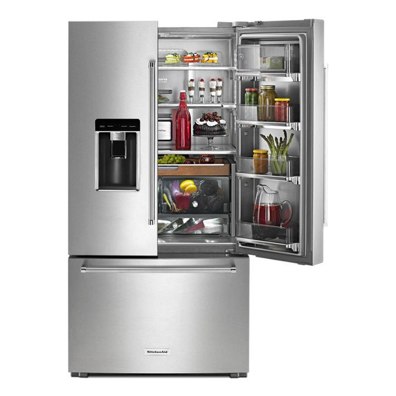 Kitchenaid® 23.8 cu. ft. 36" Counter-Depth French Door Platinum Interior Refrigerator with PrintShield™ Finish KRFC704FPS