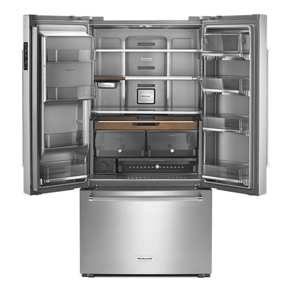 Kitchenaid® 23.8 cu. ft. 36" Counter-Depth French Door Platinum Interior Refrigerator with PrintShield™ Finish KRFC704FPS
