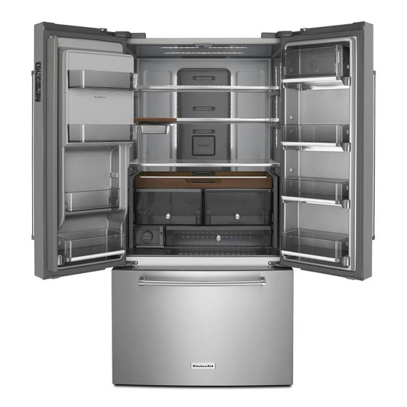 Kitchenaid® 23.8 cu. ft. 36" Counter-Depth French Door Platinum Interior Refrigerator with PrintShield™ Finish KRFC704FPS