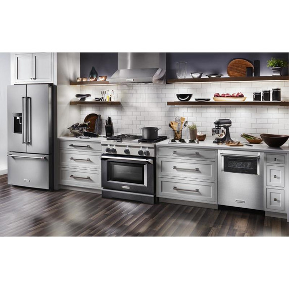 Kitchenaid® 23.8 cu. ft. 36" Counter-Depth French Door Platinum Interior Refrigerator with PrintShield™ Finish KRFC704FPS