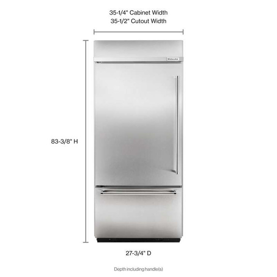 Kitchenaid® 20.9 Cu. Ft. 36" Width Built-In Stainless Bottom Mount Refrigerator with Platinum Interior Design KBBL306ESS