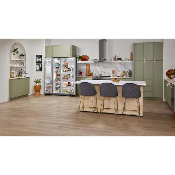 Kitchenaid® 24.8 cu ft. Side-by-Side Refrigerator with Exterior Ice and Water and PrintShield™ Finish KRSF705HBS