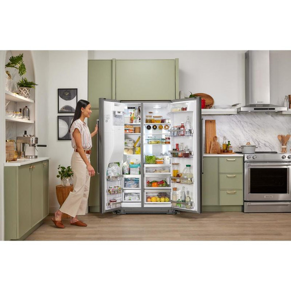 Kitchenaid® 24.8 cu ft. Side-by-Side Refrigerator with Exterior Ice and Water and PrintShield™ Finish KRSF705HBS