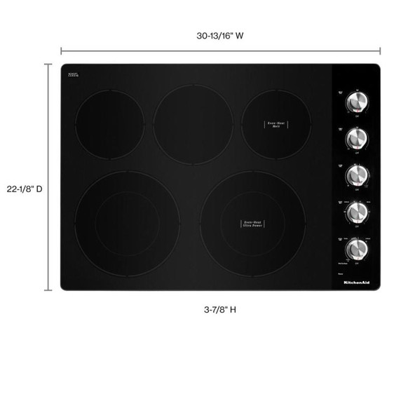 Kitchenaid® 30" Electric Cooktop with 5 Elements and Knob Controls KCES550HSS
