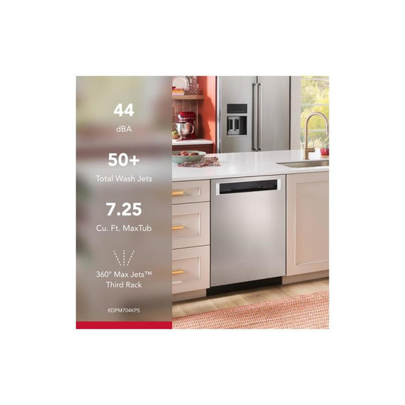 Kitchenaid® 44 dBA Dishwasher with 360° Max Jets™ Third Rack and LED Interior Lighting KDPM704KPS Kitchenaid® 44 dBA Dishwasher with 360° Max Jets™ Third Rack and LED Interior Lighting KDPM704KPS