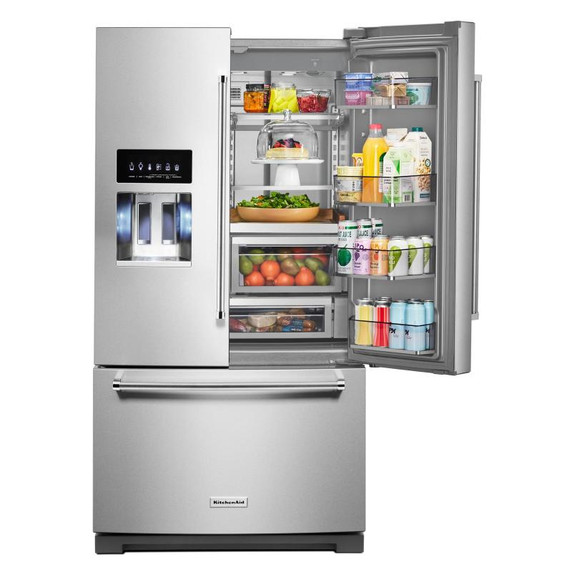 Kitchenaid® 26.8 Cu. Ft. Standard-Depth French Door Refrigerator with Exterior Ice and Water Dispenser KRFF577KPS
