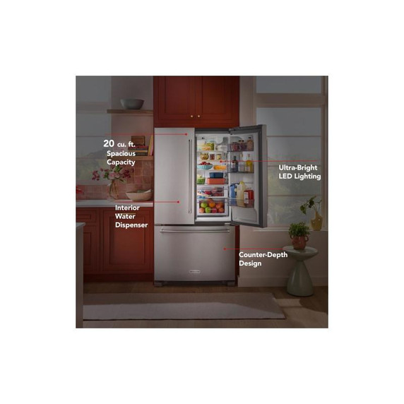 Kitchenaid® 20 cu. ft. 36-Inch Width Counter-Depth French Door Refrigerator with Interior Dispense KRFC136RPS