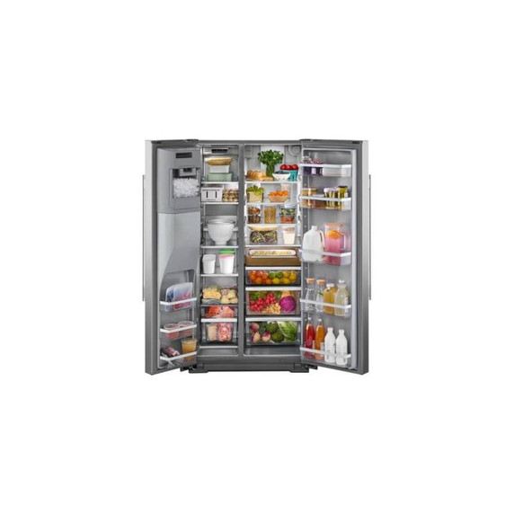 Kitchenaid® 20.8 Cu. Ft. Counter-Depth Side-by-Side Refrigerator with Exterior Ice and Water Dispenser in PrintShield™ Finish KRSC536RPS