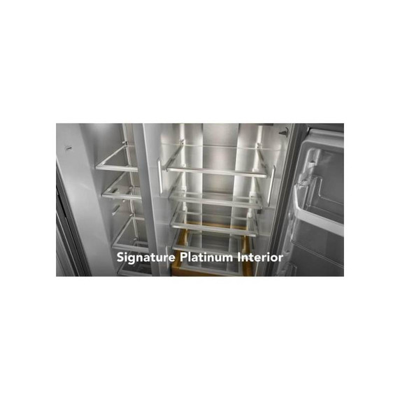 Kitchenaid® 20.8 Cu. Ft. Counter-Depth Side-by-Side Refrigerator with Exterior Ice and Water Dispenser in PrintShield™ Finish KRSC536RPS