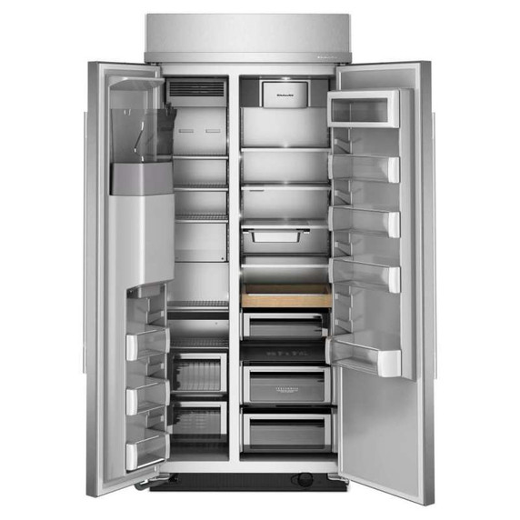 Kitchenaid® 20.8 Cu. Ft. 36" Built-In Side-by-Side Refrigerator features Exterior Water and Ice Dispenser with Measured Fill KBSD736SPS