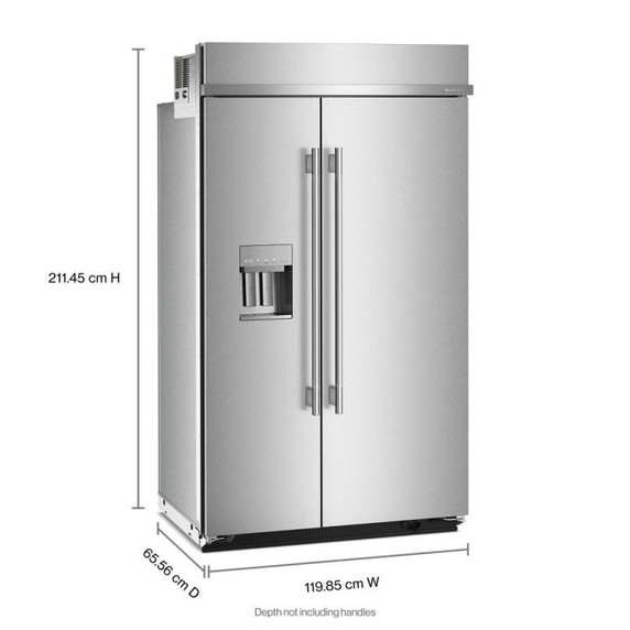 Kitchenaid® 29.4 Cu. Ft. 48" Built-In Side-by-Side Refrigerator features Exterior Water and Ice Dispenser with Measured Fill KBSD748SPS