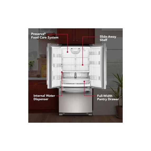 Kitchenaid® 22 Cu. Ft. 33-Inch Standard-Depth French Door Refrigerator with Internal Water Dispenser KRFF333SPS