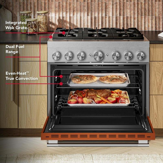 Kitchenaid® 36-Inch 6 Burner Commercial-Style Dual Fuel Range with No Preheat Air Fry Mode KFDS936SSC