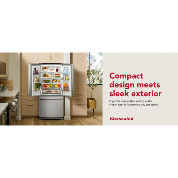 Kitchenaid® 20 cu. Ft. 30-Inch Width Standard Depth French Door Refrigerator with PrintShield® Finish and Interior Dispense KRFF330SPS