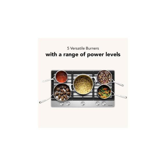 Kitchenaid® Gas-on-Metal Cooktop with 5 Versatile Burners and Edge-to-Edge Cast-Iron Grates KCGK336SSS