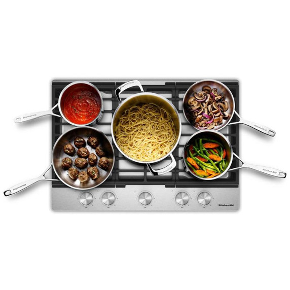 Kitchenaid® Gas-on-Metal Cooktop with 5 Versatile Burners and Edge-to-Edge Cast-Iron Grates KCGK330SSS
