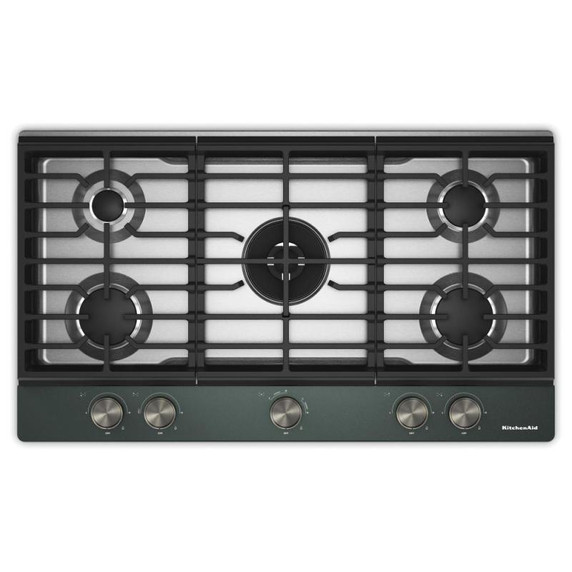 KitchenAid® 36  in. Gas Cooktop with 5 Burners and Integrated Wok Grate KCGK536SJP