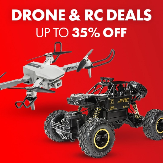 Save on our range of remote control cars, r/c toys and camera drones