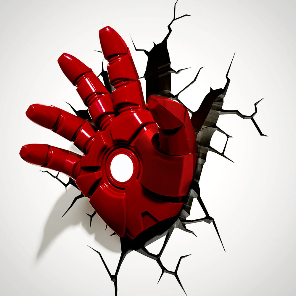 Marvel Iron Man Hand 3D Wall Light with Crack Sticker