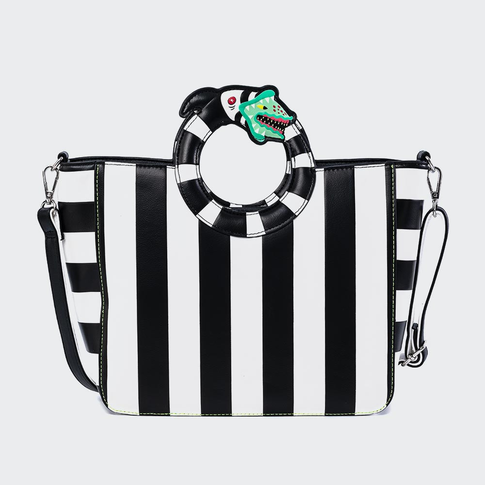 beetlejuice stripes sandworms mini backpack & Sandworm Sling Crossbody  The vegan leather material makes it water resistant and easy to wipe clean Beetlejuice Sandworm Crossbody Bag Loungefly