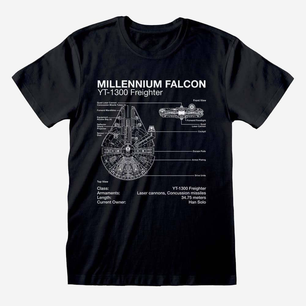 T-shirt Homme GILDAN - Plan Du Faucon Millenium Star Wars - Parodie Blueprint - 100% Coton