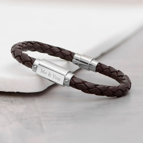 Personalised Mens Leather Bracelet Brown