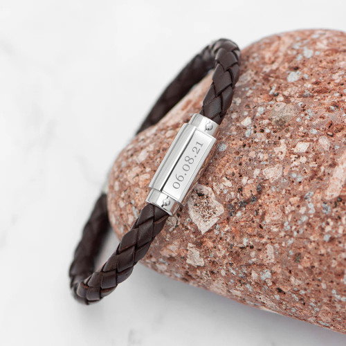 Personalised Mens Leather Bracelet Brown