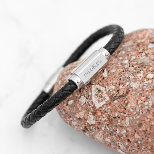 Personalised Leather Bracelet Black