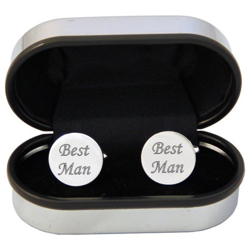 Personalised Rhodium Plated Round Cufflinks in Chrome Case