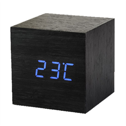 Click Cube Black Alarm Clock Blue LED