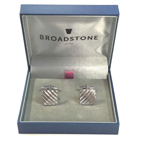 Broadstone Rhodium Ribbed Square Men’s Cufflinks