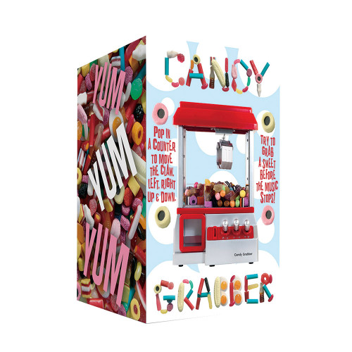 The Candy Grabber's packaging, showcasing the machine and how you must grab as many treats as you can before the music stops.