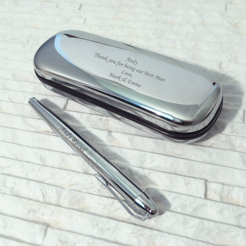 Personalised Chrome Roller Ball Pen in Chrome Box