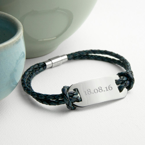  Personalised Men's Statement Leather Bracelet In Navy