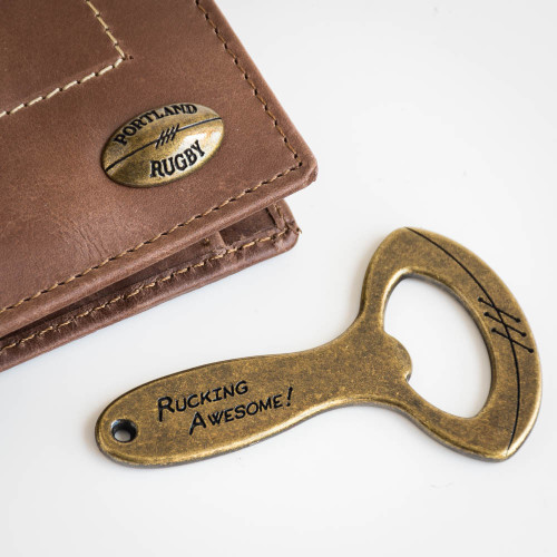 Leather Wallet with Rugby Ball Bottle Opener