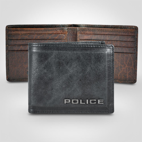 Police Metal Leather Slim Wallet