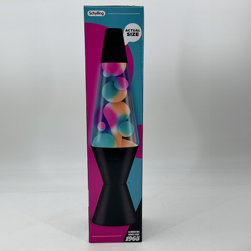 The tall retail box for the Graffiti Lava Lamp, showing the full-size lamp with its colourful pink, orange, and blue wax.