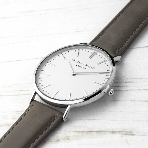 Personalised Men's Leather Watch In Ash (Serif)