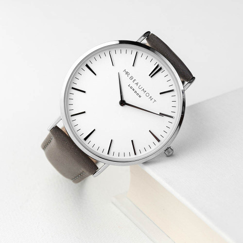 Personalised Men's Leather Watch In Ash (Sans Serif)