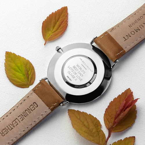 Personalised Men's Leather Watch In Camel (Sans Serif)