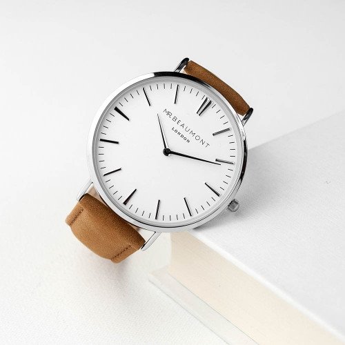 Personalised Men's Leather Watch In Camel (Serif)