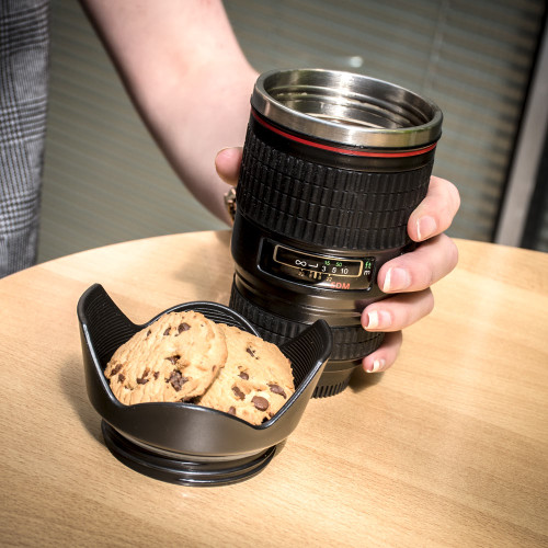 Camera Lens Mug with Twist-Off Lid